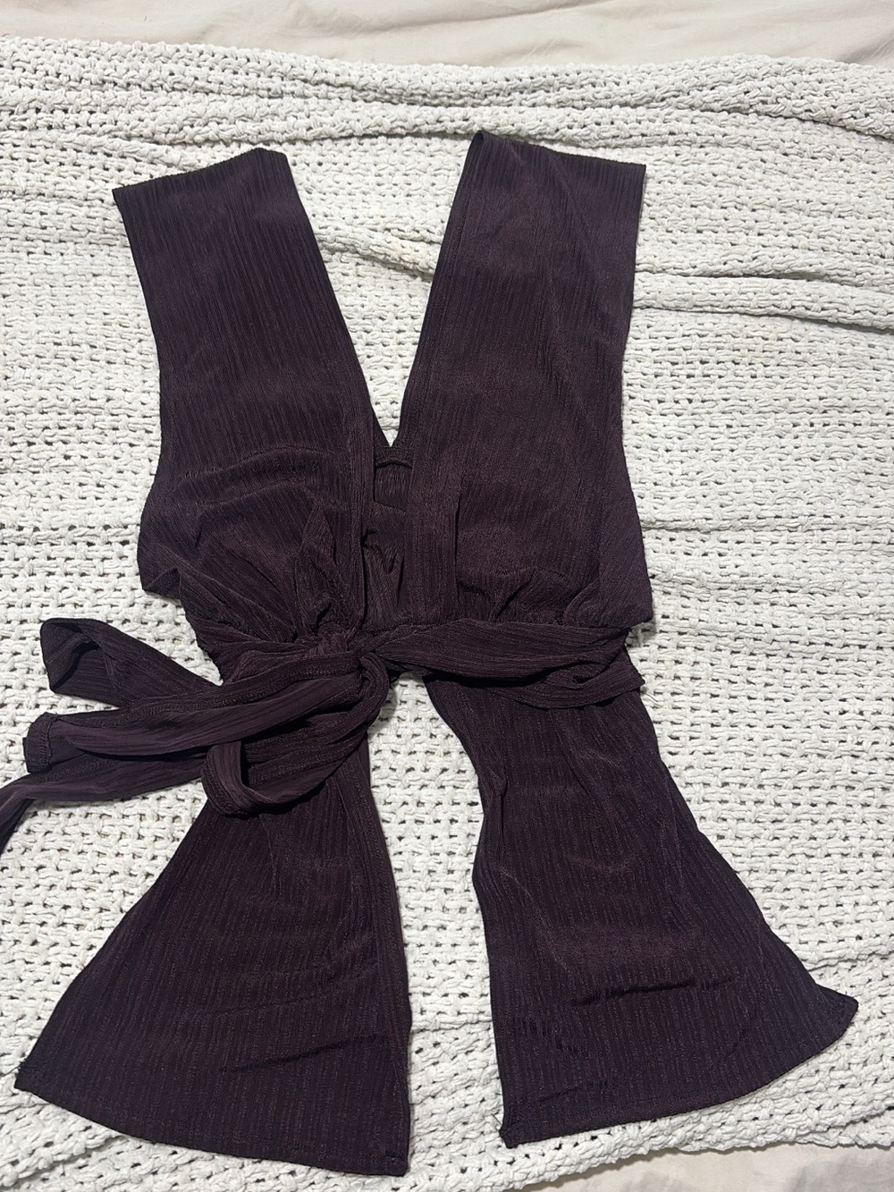 Fashion Nova Ribbed Tie-Waist Top — Deep Plum
